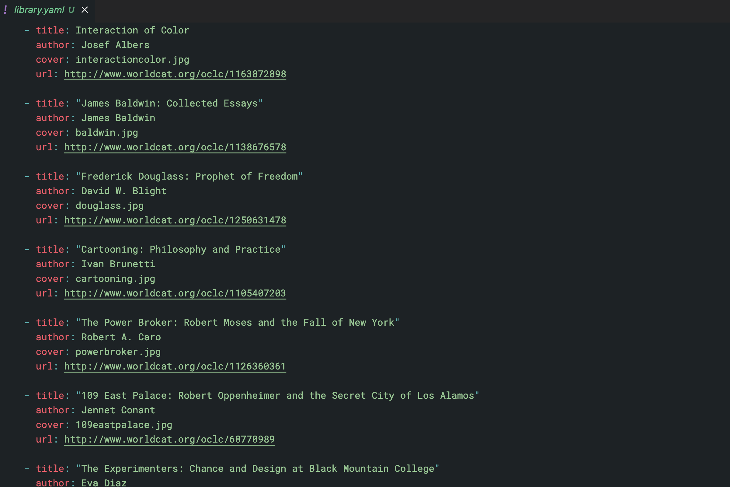YAML data file for a list of books, with title, author, URL, and a cover image file name
