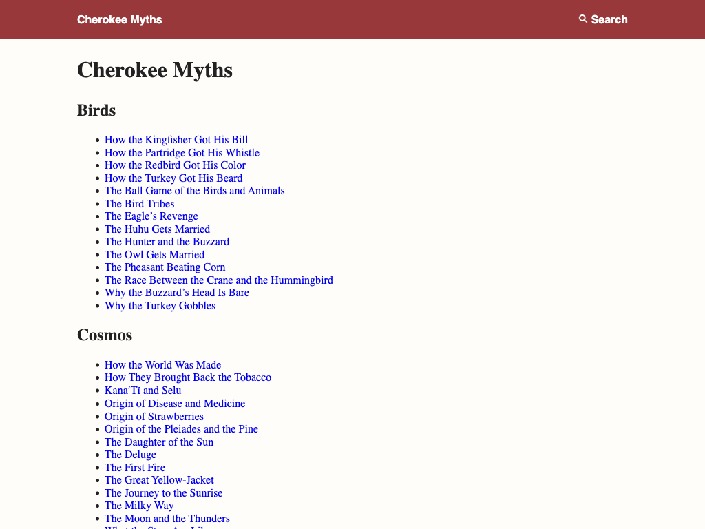 Screenshot of https://cherokee-myths.netlify.app